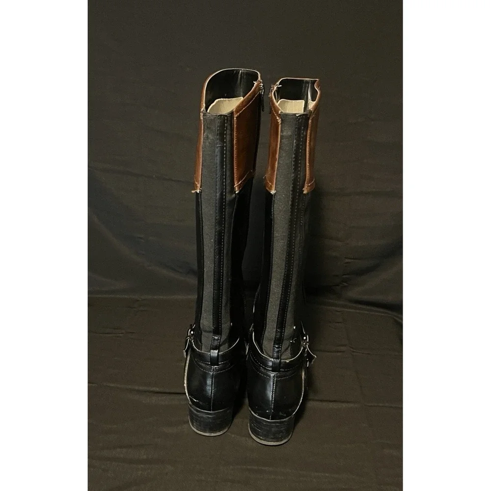 Unisa Untrinee Knee High Boots Size 9.5M Black Brown‎ Faux Leather Riding Boots